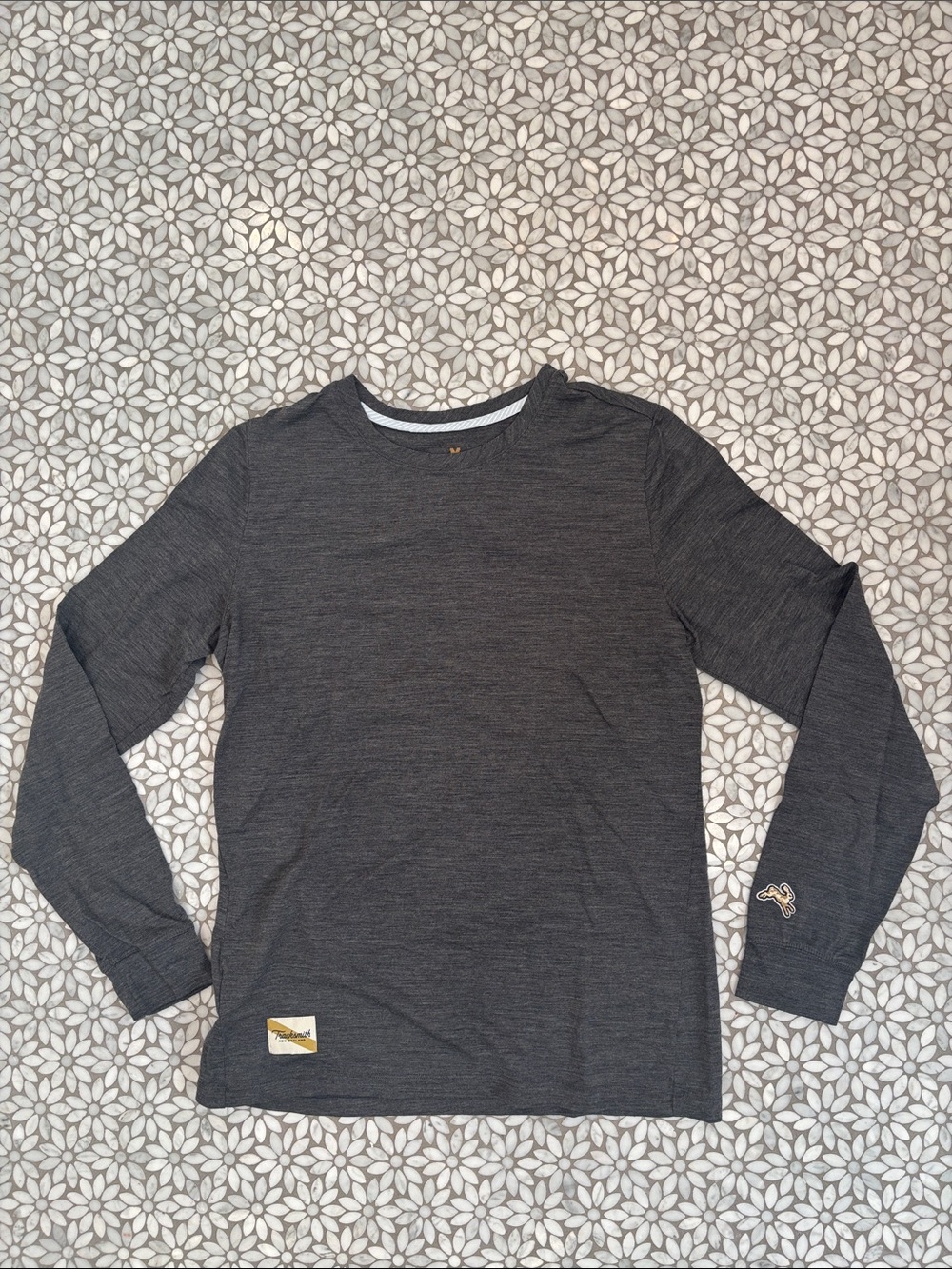 Women's Tracksmith Merino Wool Blend Harrier Long Sleeve in Charcoal Grey, Size